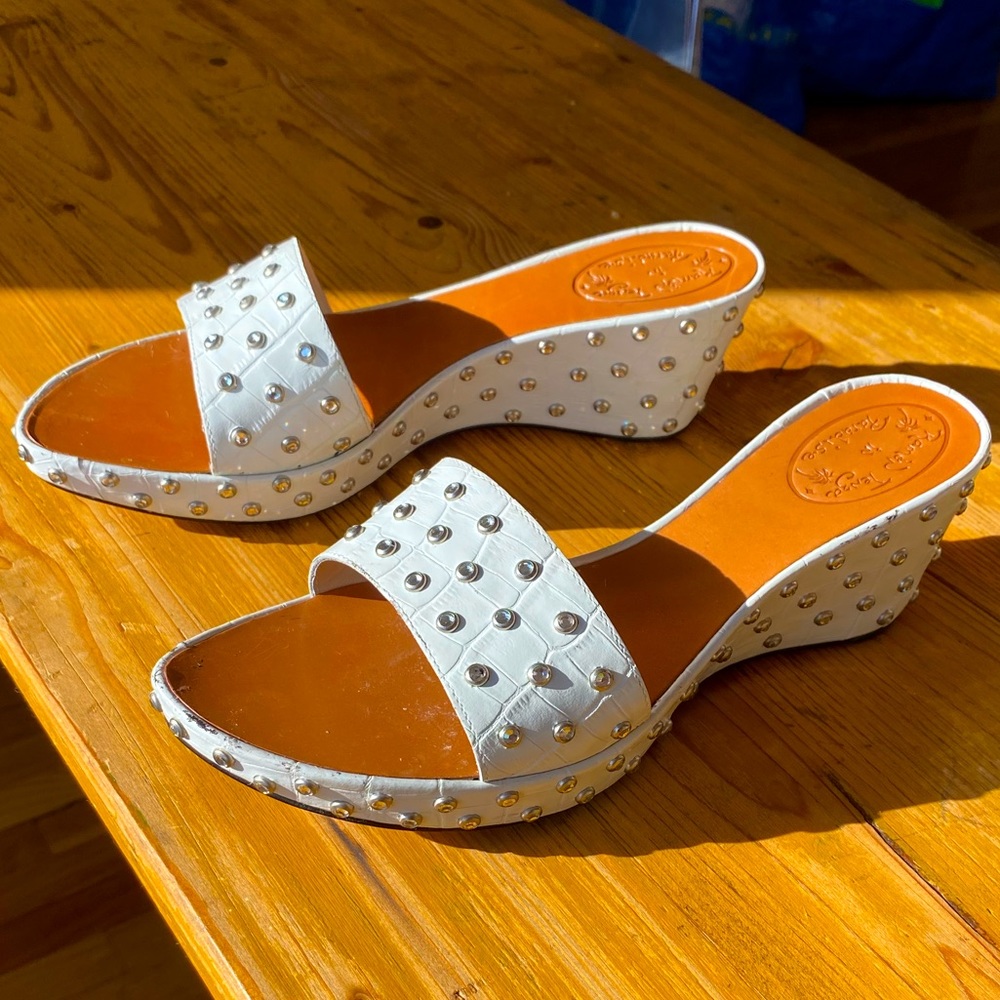 RAMON TENZA in Paradise White Bedazzled Crocodile Wedges